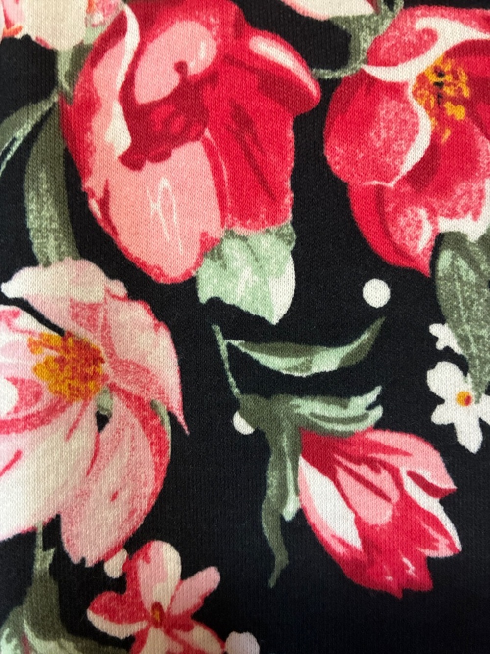 Size 0X (14/16W) Karen Scott Black and White Dot & Pink Floral Top - Picture 7 of 12